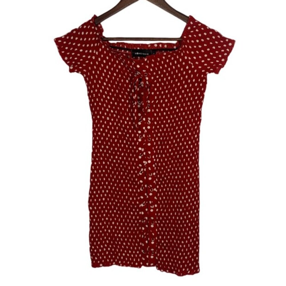 HoneyBum Red Polka Dot Mini Dress - Sz. L